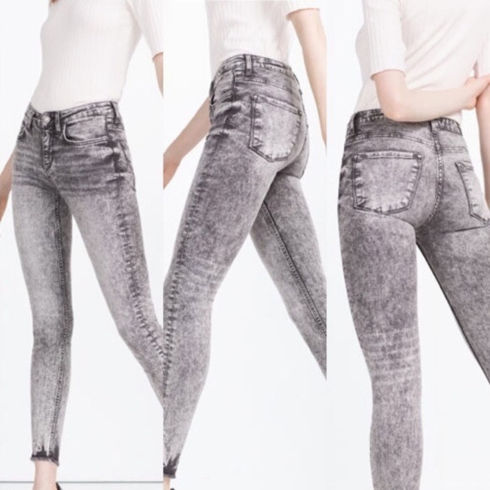 Zara Acid-Wash Gray Skinny Jeans With Ankle Zipper